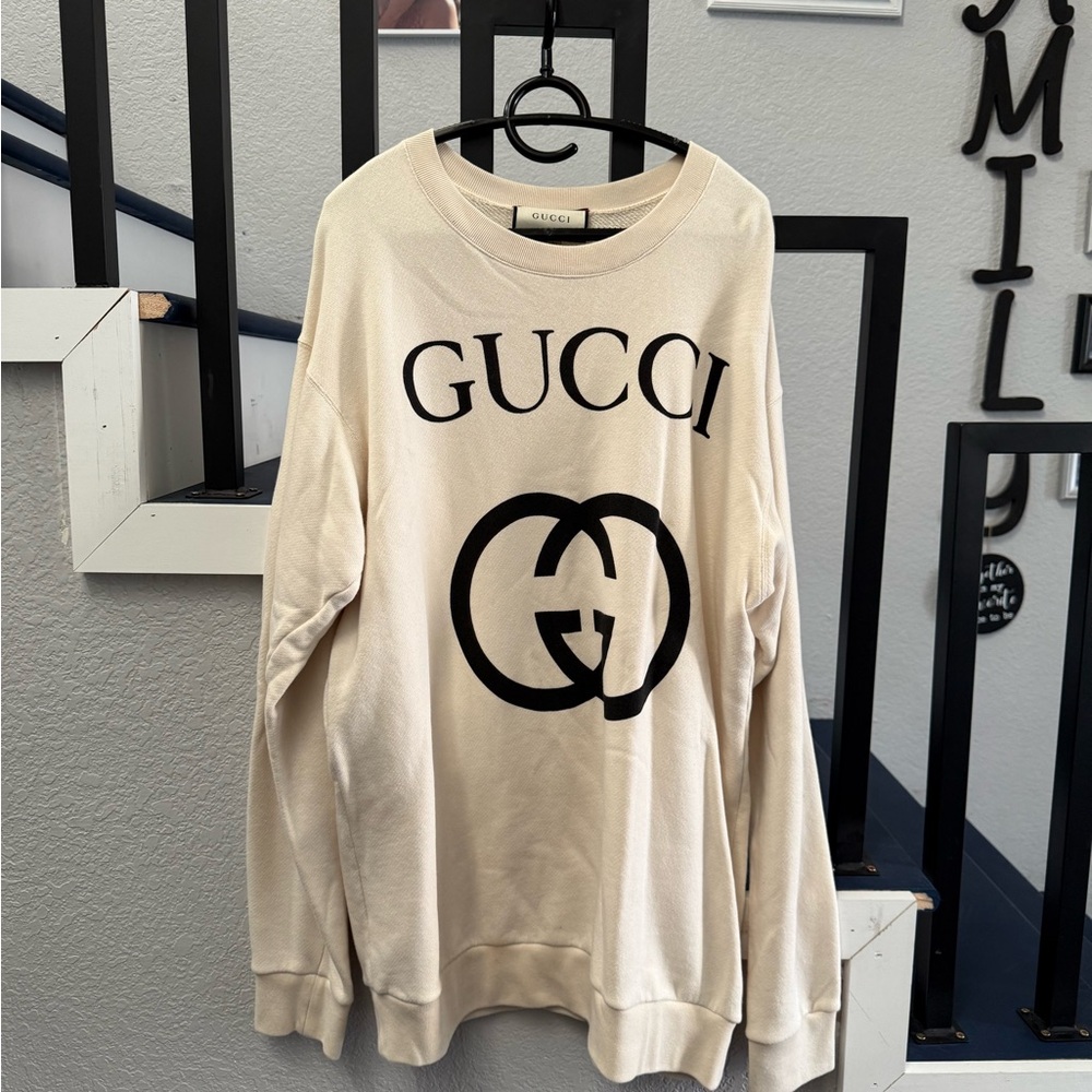Gucci Off-White Sweatshirt with Black Emblem